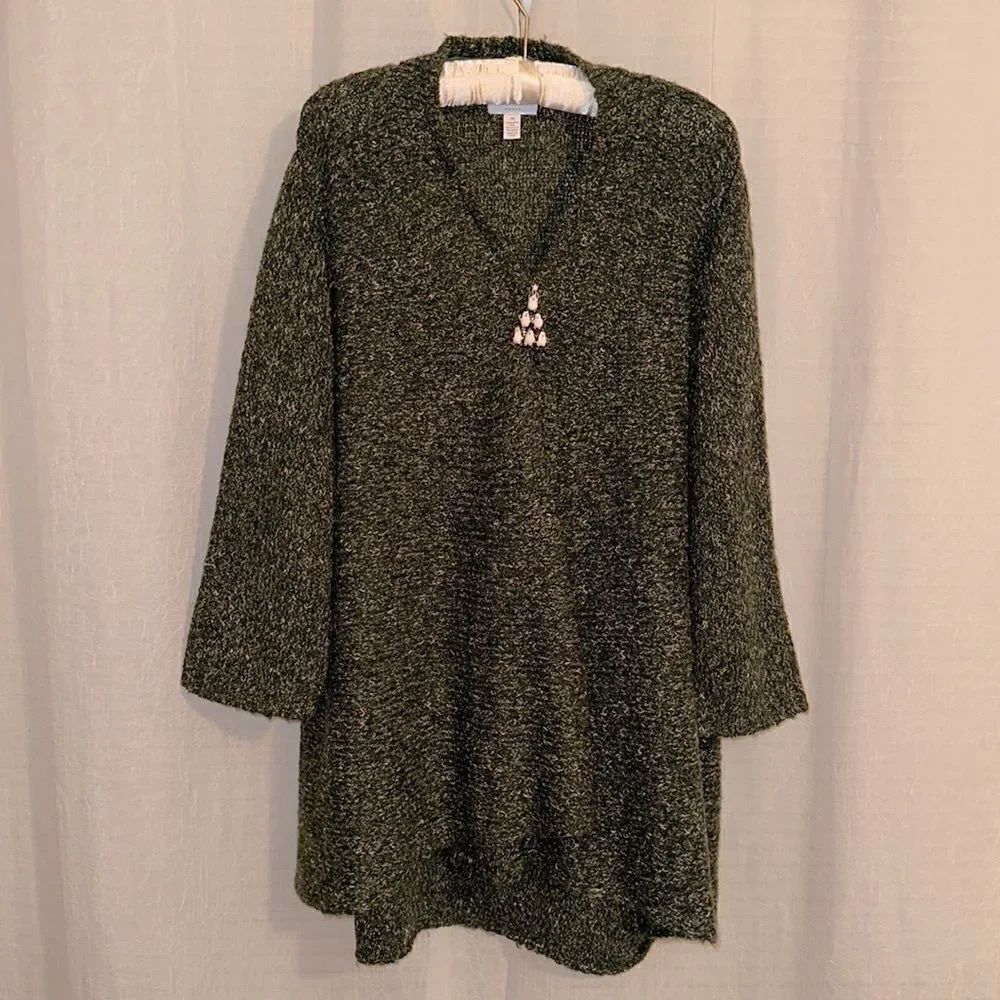 Charter Club 3X Horizontal Knit Wool Blend Winter Green Open Front Cardigan